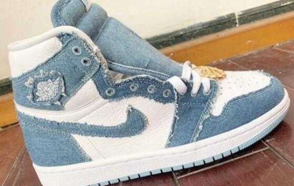 Air Jordan 1 High OG WMNS Denim White Worn Blue-Metallic Gold